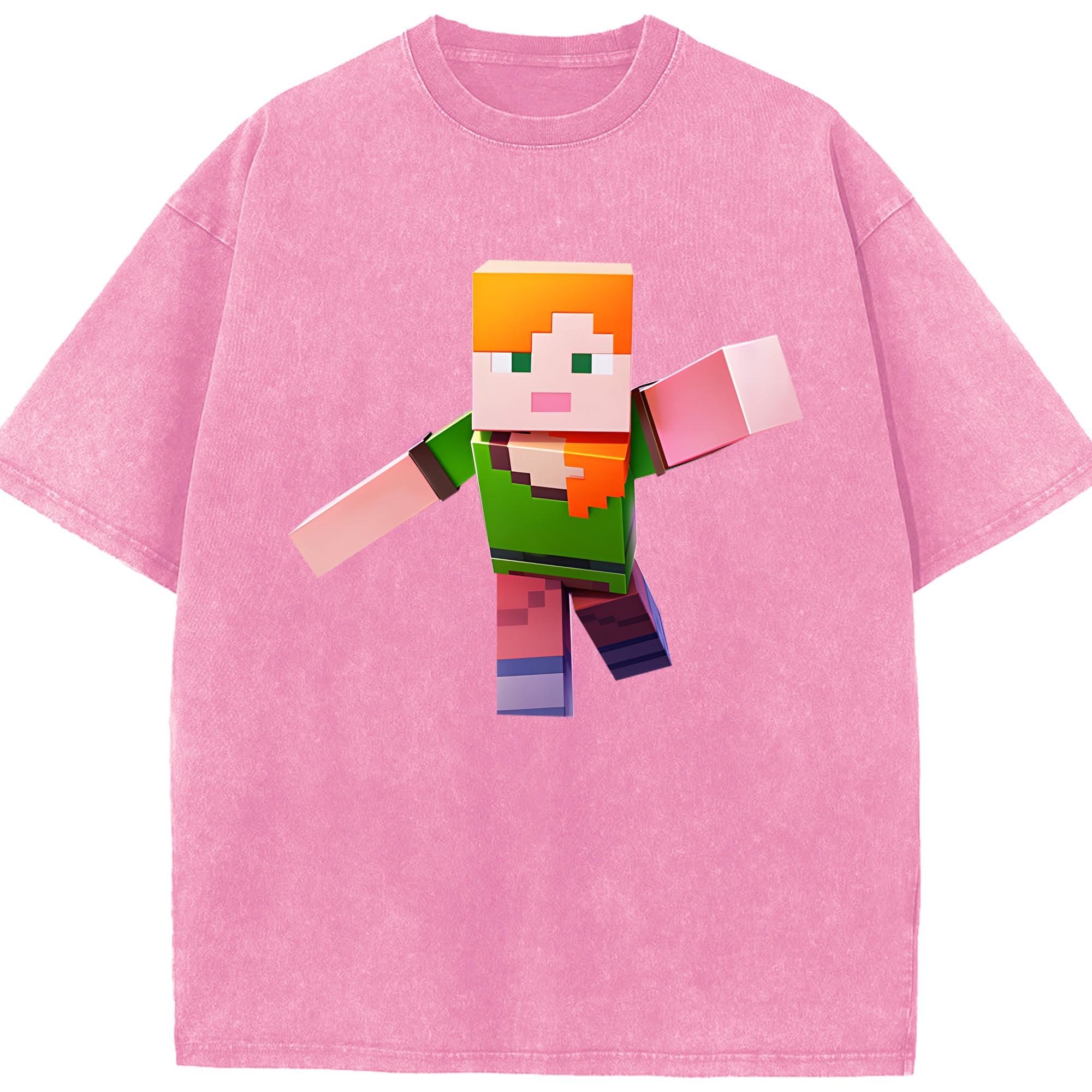 （画像用） マインクラフト ブロックの世界 Minecraft MC Block world 綿100% ヴィンテージ風 半袖Tシャツ（フロントプリント）
